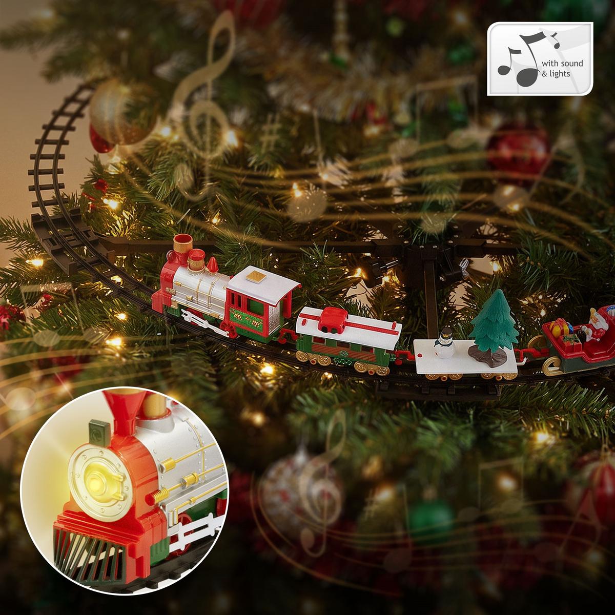 WEIHNACHTSZUG Set mit Licht & Sound Ø87,5 cm Weihnachtsdeko batteriebetrieben - Multicolor, Kunststoff (87.5/24/87.5cm) - ECD-Germany