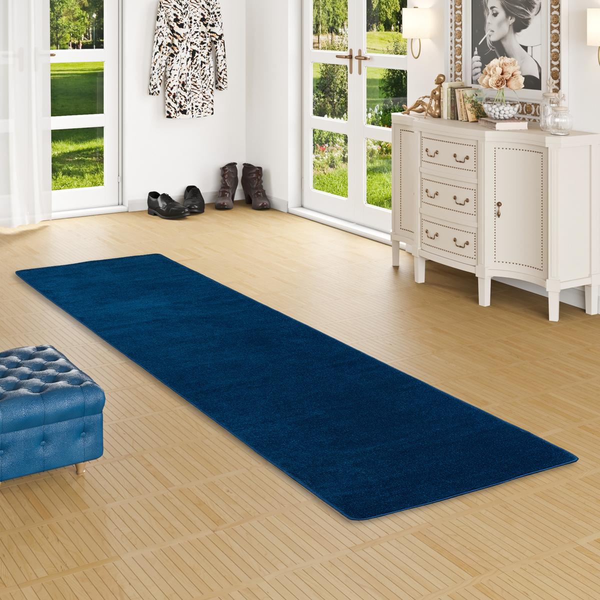 TREND VELOURS LÄUFER TEPPICH JOY - Dunkelblau, Textil (80/320cm) - Snapstyle