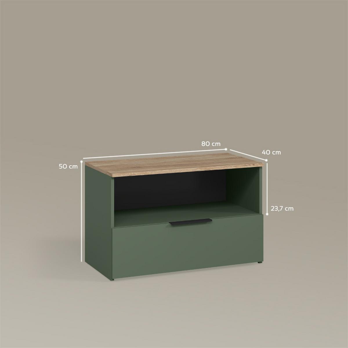 KOMMODE Piave Grün mit 1 geschlossenem Fach - Grün, Holzwerkstoff (80/50/40cm) - Livinity®