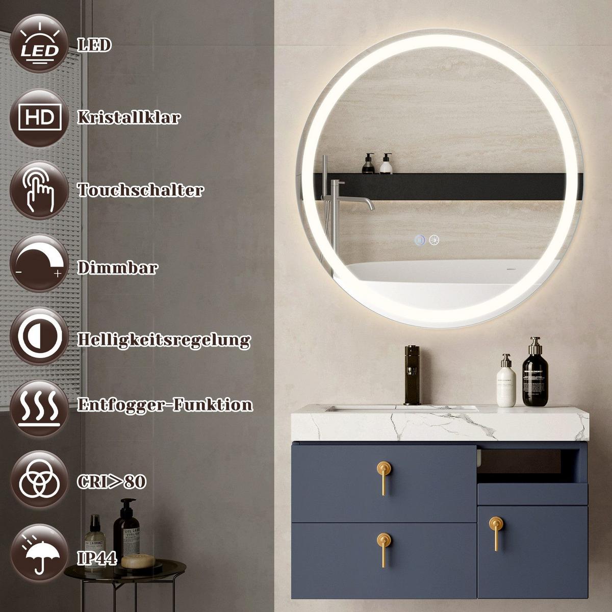 BADEZIMMERSPIEGEL Mainz mit LED-Leuchte Ø60 cm - Weiß, Glas (60/2.5/60cm) - Nettlife