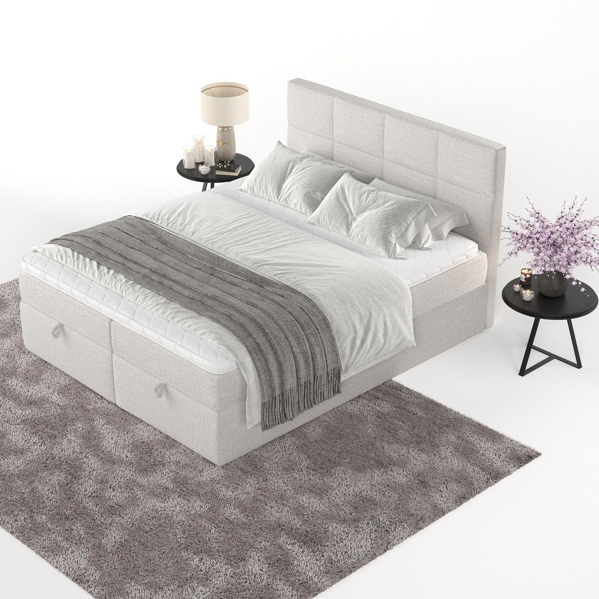 BOXBETT Velto 200/200 cm Hellbeige im Riva Stoff - Sandfarben/Schwarz, Holz/Holzwerkstoff (200/200cm) - AltaBeds