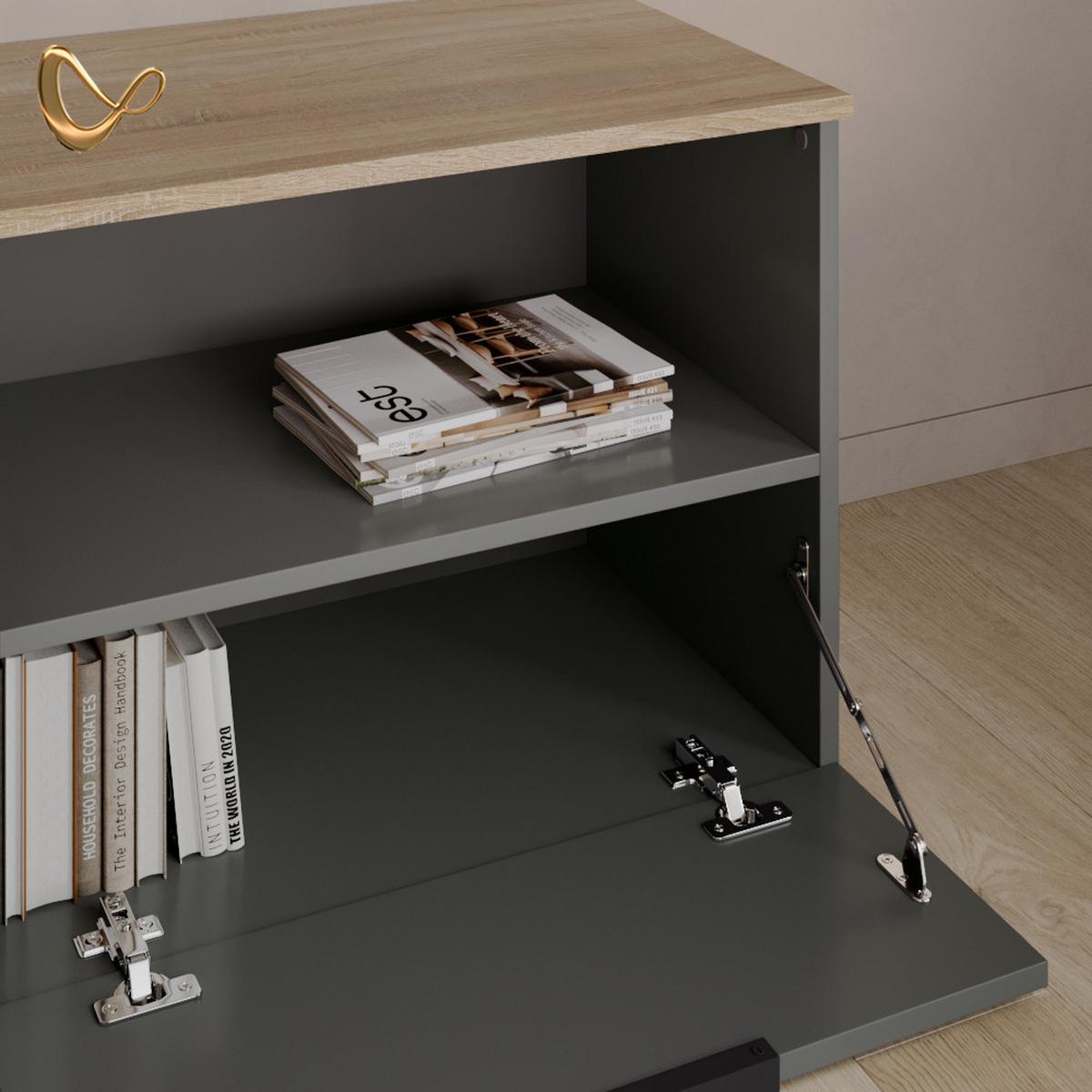 KOMMODE Piave Anthrazit/Sonoma mit klappe - Anthrazit/Sonoma Eiche, Holzwerkstoff (60/50/40cm) - Livinity®