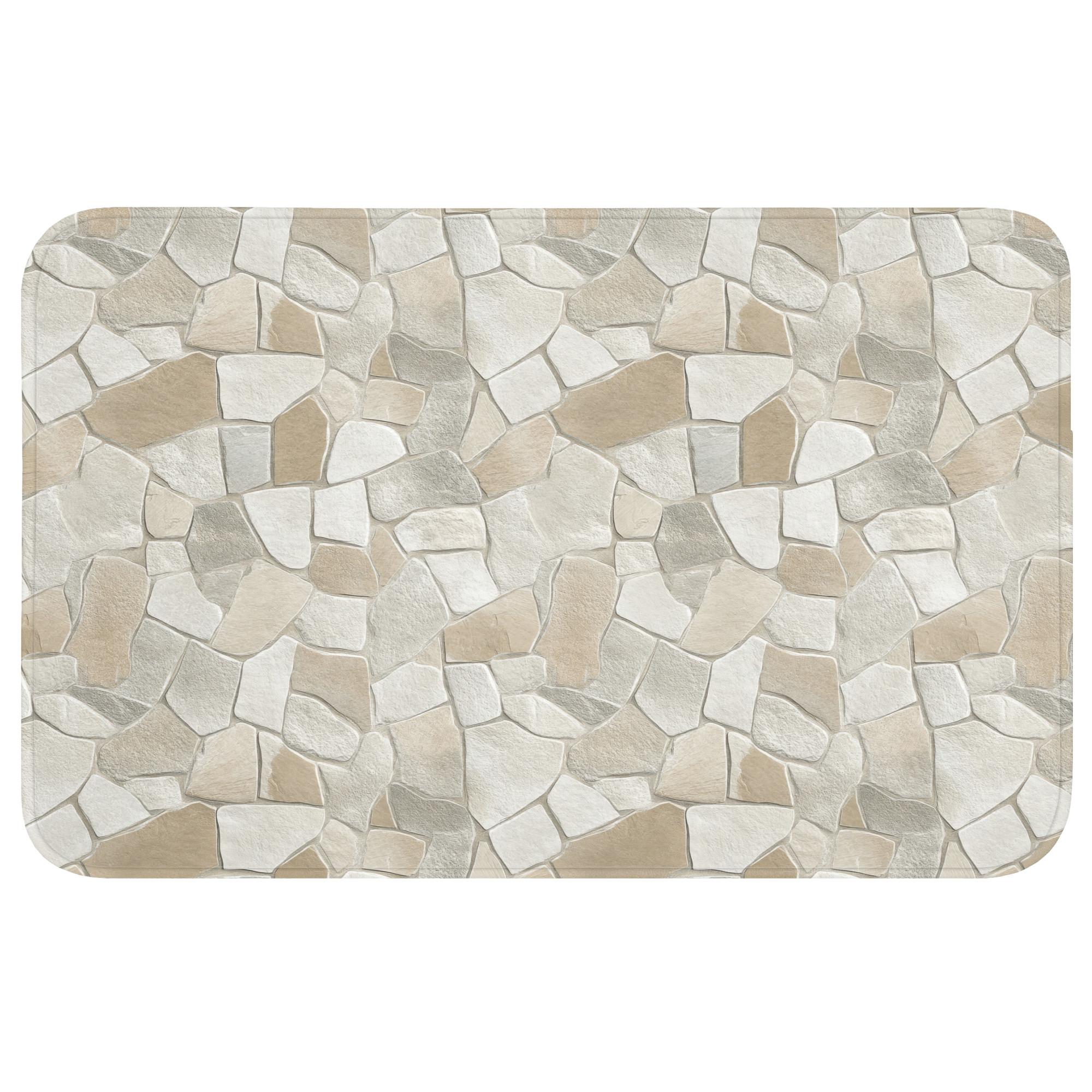 BADEMATTE Mosaik - Steine - Beige Badvorleger 80x50 cm - Beige/Creme, Textil (80/50cm) - OnlyWow