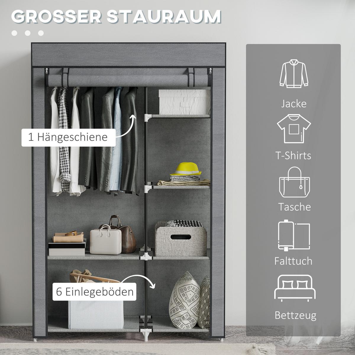KLEIDERSCHRANK, 6 Fächern, Dunkelgrau, 103 x 43 x 162,5 cm - Dunkelgrau, Metall (43/162.5/103cm) - HOMCOM
