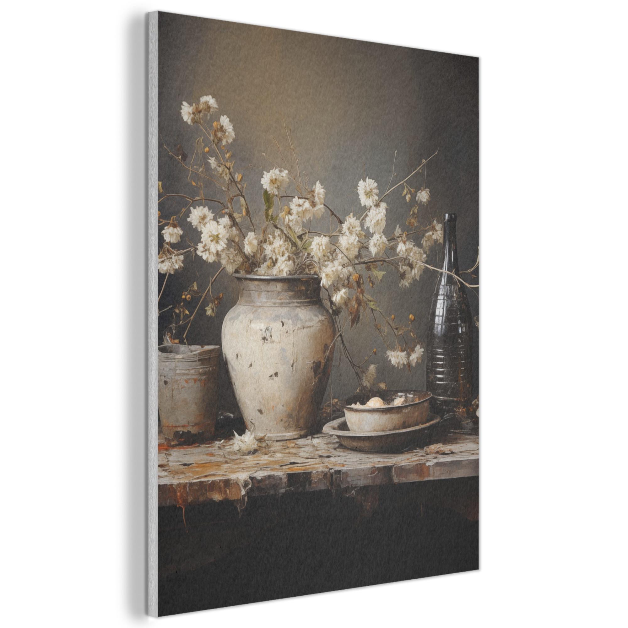 AKUSTIKBILD Stilleben - Blumen - Blumenstrauß - Vase - Wein Kunstdruck Schlafzimmer 50x70 cm - Schwarz, Kunststoff (50/70/0.9cm) - MuchoWow