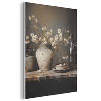AKUSTIKBILD Stilleben - Blumen - Blumenstrauß - Vase - Wein Kunstdruck Schlafzimmer 50x70 cm - Schwarz, Kunststoff (50/70/0.9cm) - MuchoWow