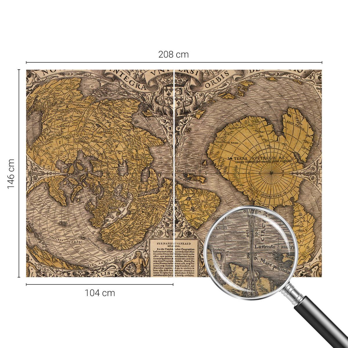 FOTOTAPETE 208x146 cm - Historische Kartographie - Gelb, Textil (208/146cm) - Wallfluent