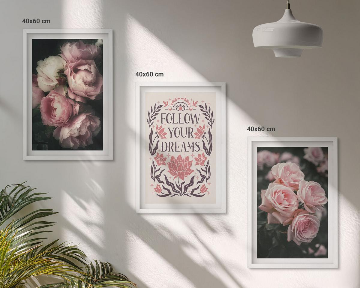 BILDER SET 3er Set - 40x60 cm Weißer Rahmen - Vintage-Rosenträume-Inschrift - Weiß, Kunststoff (40/60cm) - TULUP