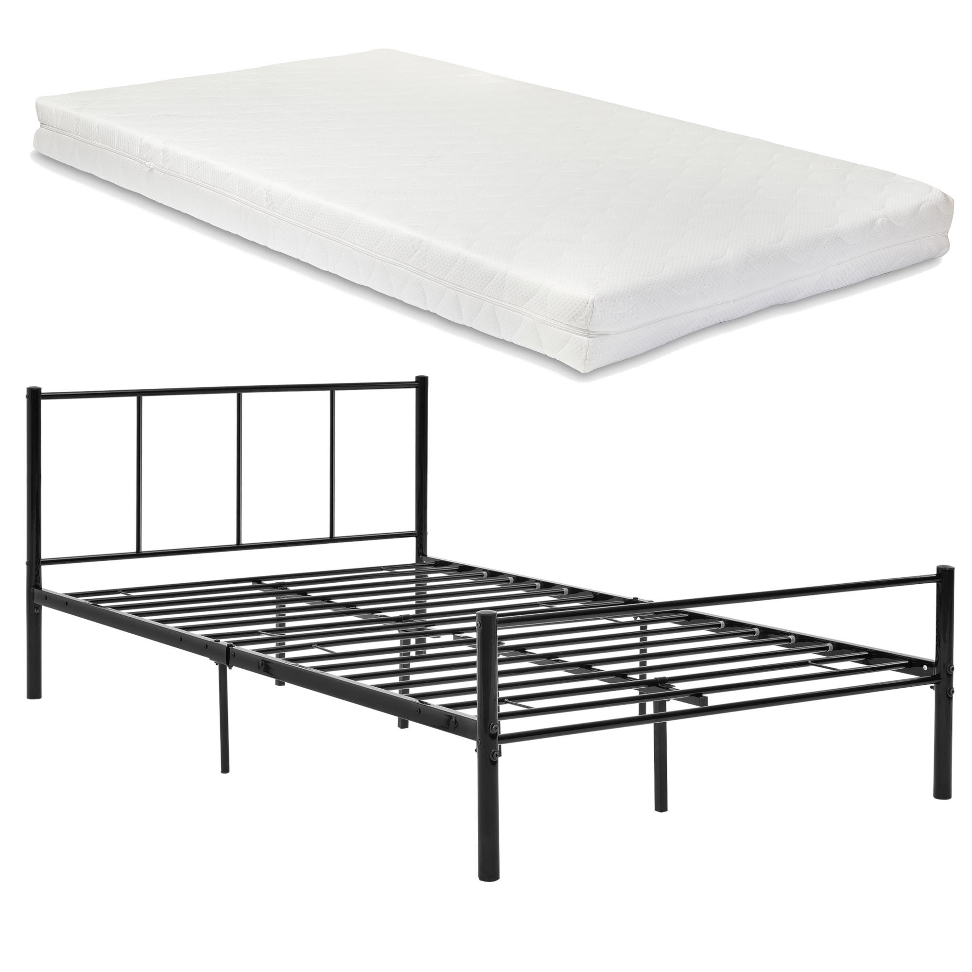 METALLBETT Laos mit Matratze - Schwarz, Textil/Metall (120/200cm) - [en.casa]