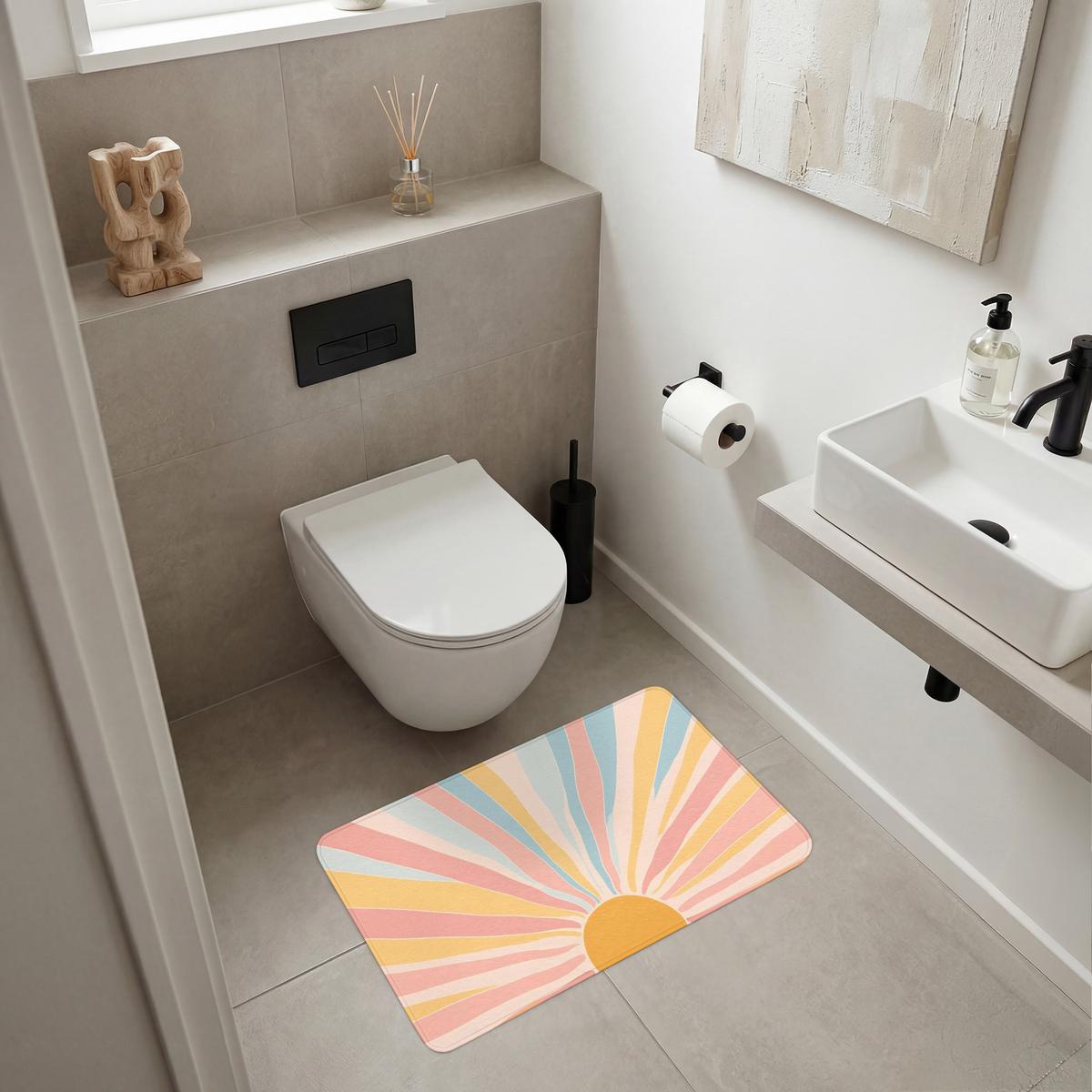 BADEMATTE Illustration - Sonne - Pastellfarben 80x50 cm - Pastellblau, Textil (80/50cm) - OnlyWow