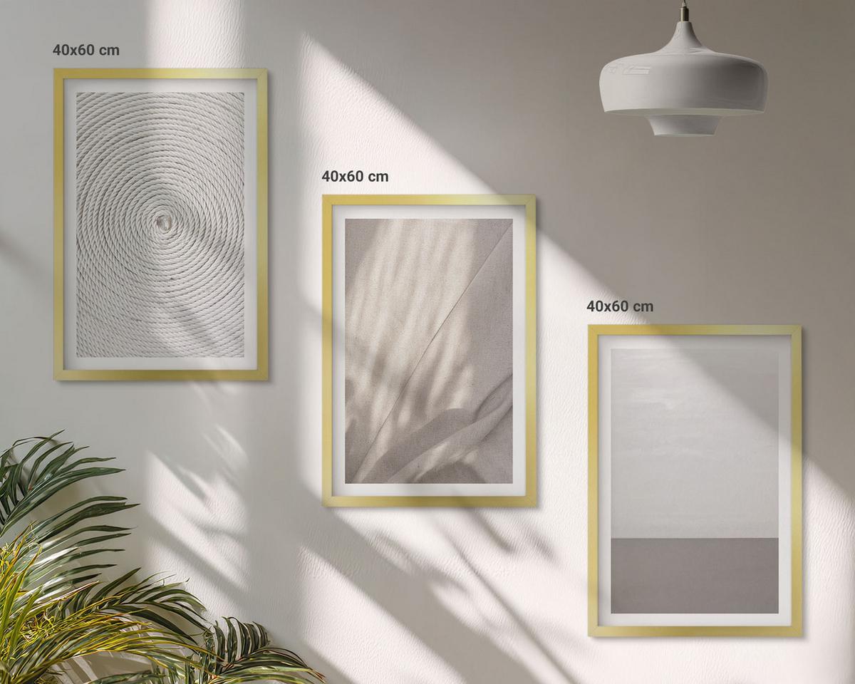 BILDER SET 3er Set - 40x60 cm Goldrahmen - Natürliche Boho-Texturen - Goldfarben, Kunststoff (40/60cm) - TULUP