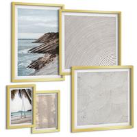 BILDER SET 5er Set - 50x50 cm & 20x30 cm & 40x60 cm Goldrahmen - Sommerlicher Sandstrand mit Meerblick - Goldfarben, Kunststoff (40/60cm) - TULUP