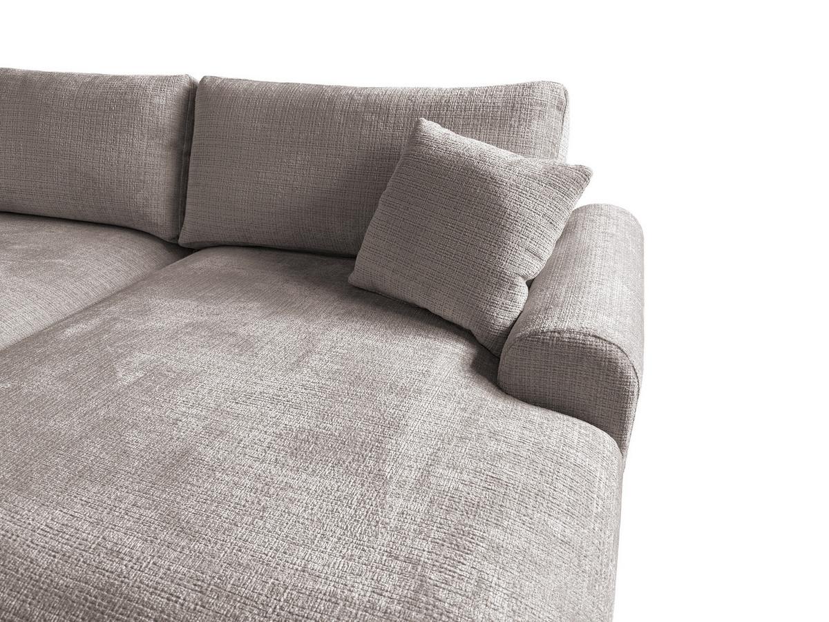 ECKSOFA Melvano mit Schlaffunktion und Bettkasten im Japandi-Stil aus weichem Taupe Chenille-Stoff - Taupe/Schwarz, Holz/Kunststoff (240/145cm) - S-Style