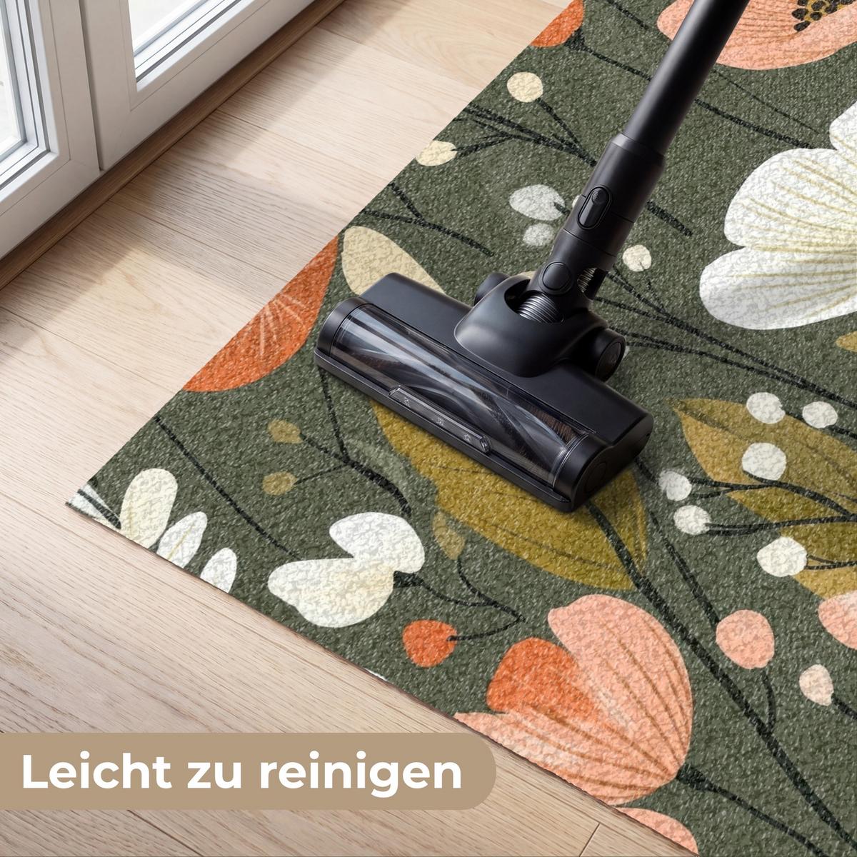 FUSSMATTE Blumen - Illustration - Grün Flurteppich 120x80 cm - Dunkelgrün, Kunststoff (120/0.4cm) - MuchoWow