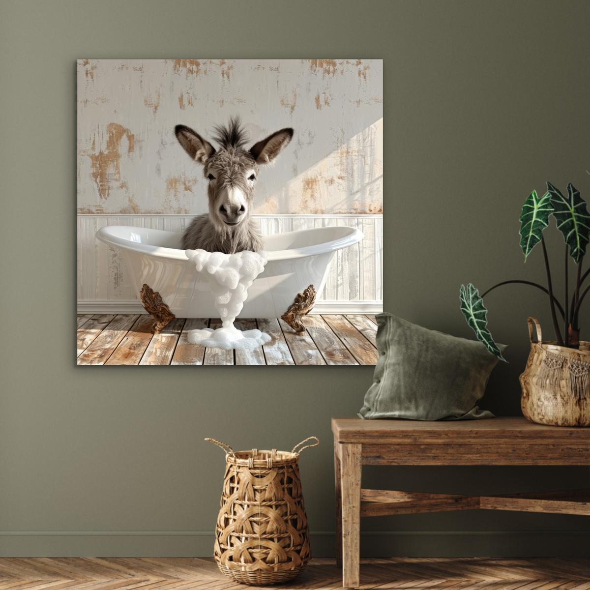 METALLBILD Esel - Tiere - Badewanne - Schaumstoff 90x90 cm - Weiß, Metall (90/90cm) - MuchoWow