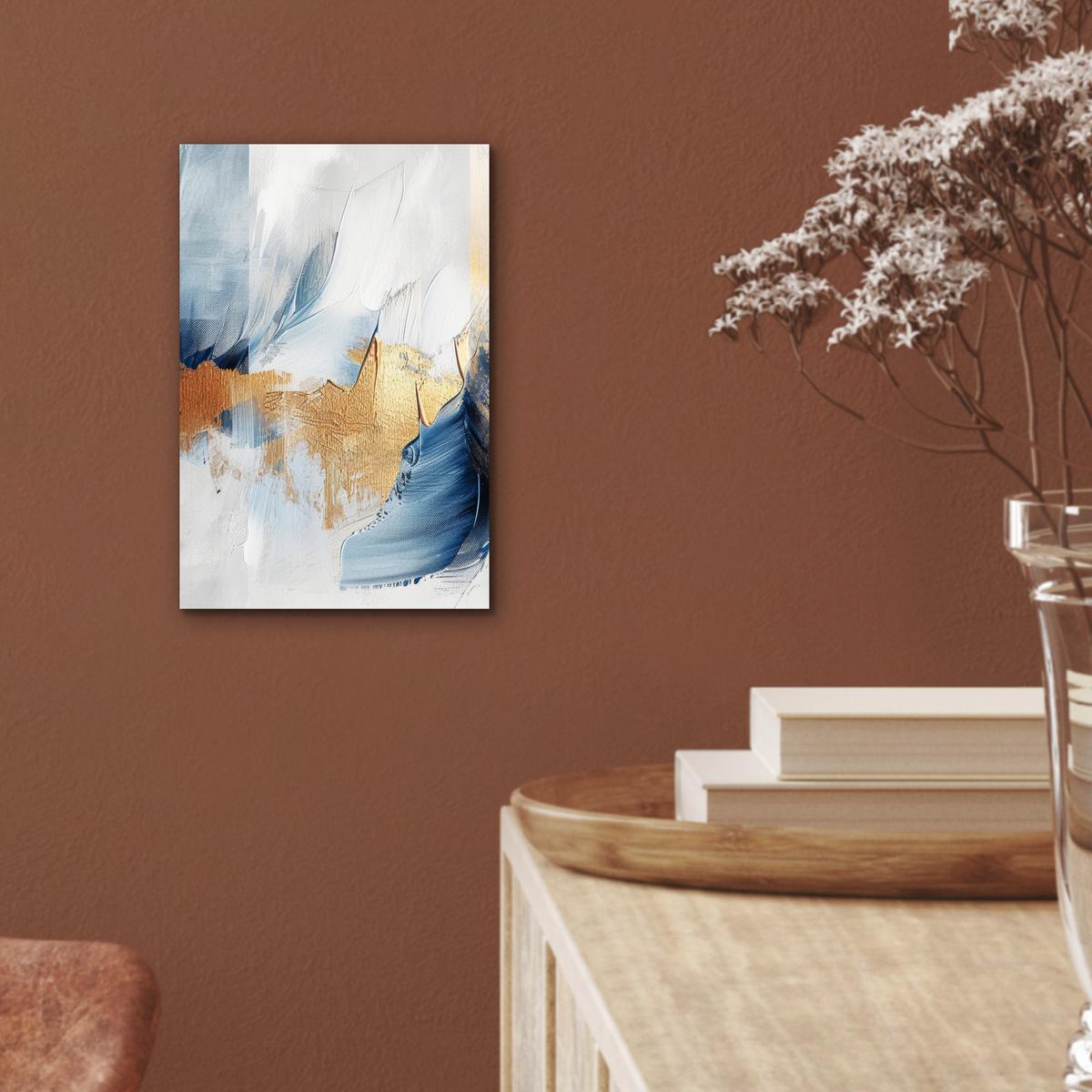METALLBILD Gold - Blau - Aquarell - Kunst - Modern 20x30 cm - Hellblau, Metall (20/30cm) - MuchoWow