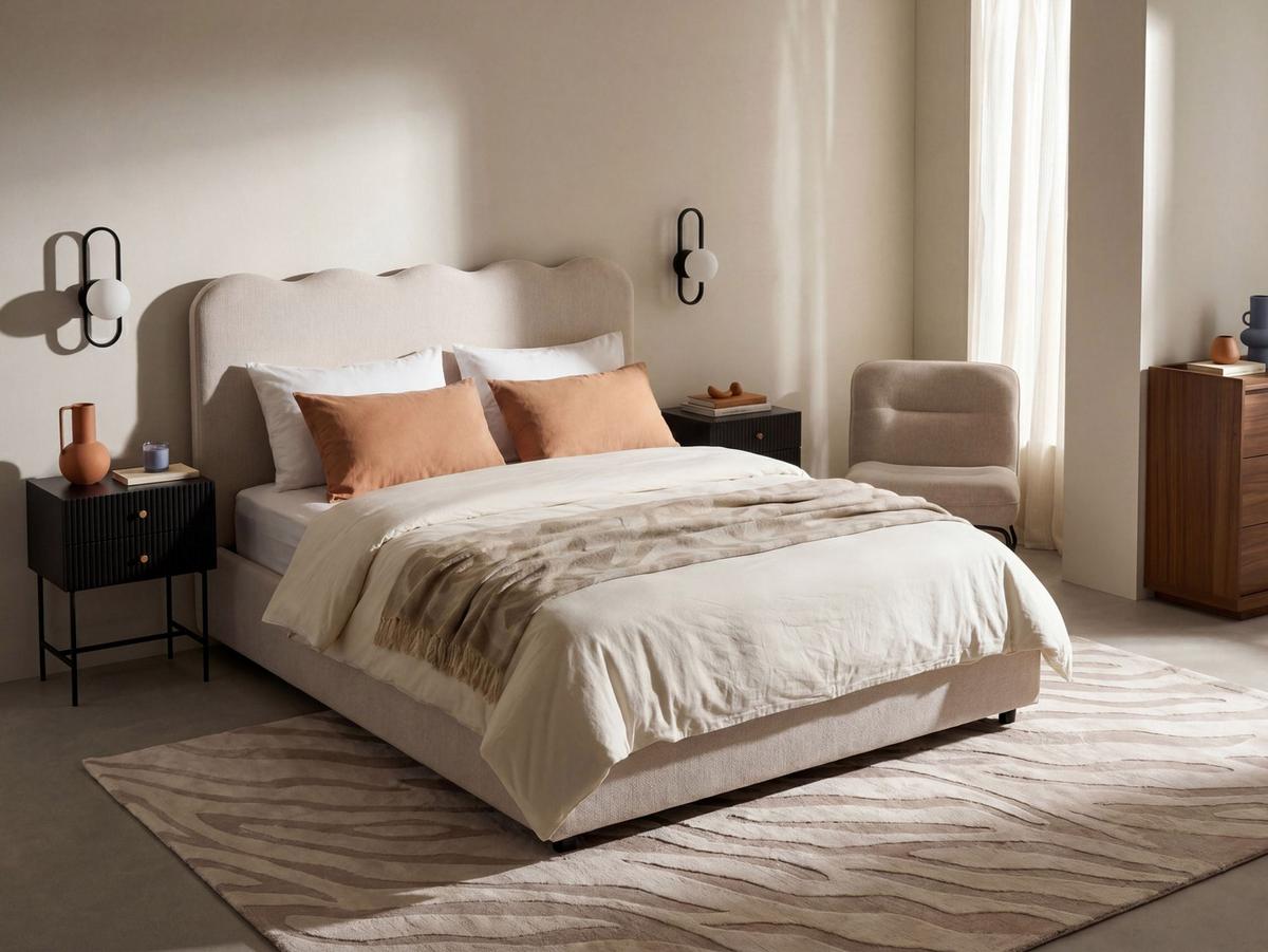 BETT mit Stauraum 140/200 Stoff Hellbeige Nanterre - Beige, Textil (140/200cm) - Beliani