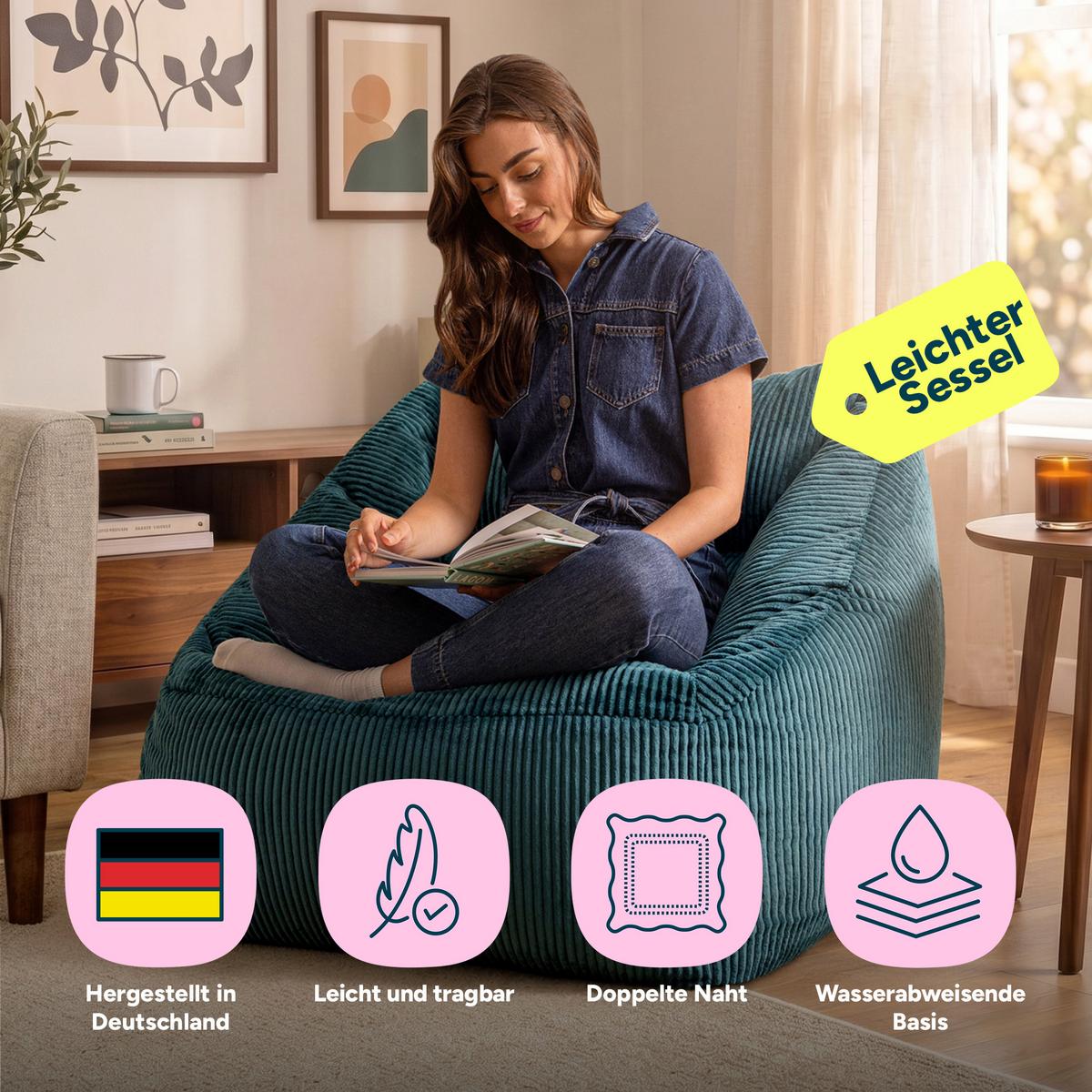 SITZSACK Cord Sessel Natalia - Grün, Textil (97/73/84cm) - icon
