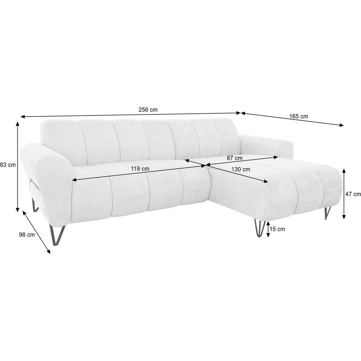 ECKSOFA Volare Mini ohne Schlaffunktion hellgrau rechts, Vega-Stoff - Hellgrau/Schwarz, Textil/Metall (256/165cm) - Beautysofa
