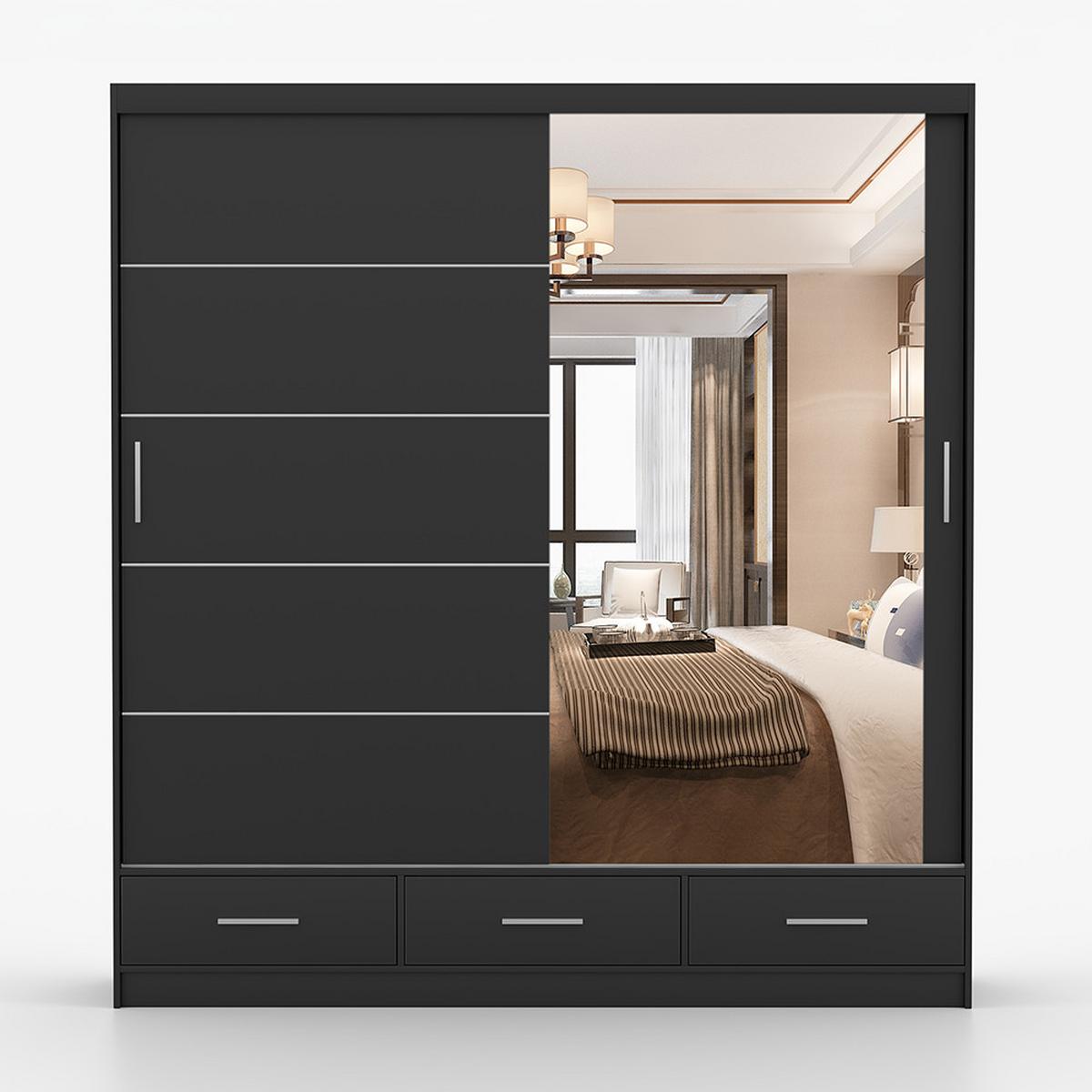 KLEIDERSCHRANK Florence 203 cm, 203/218/61, 2-türig, schwarz - Schwarz, Holzwerkstoff (203/218/61cm) - imoebel24