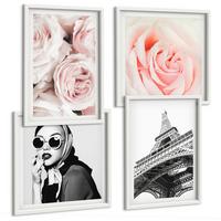 BILDER SET 4er Set - 50x50 cm & 40x60 cm Weißer Rahmen - Eiffels Porträt einer Frau mit Rosen - Weiß, Kunststoff (50/50cm) - TULUP