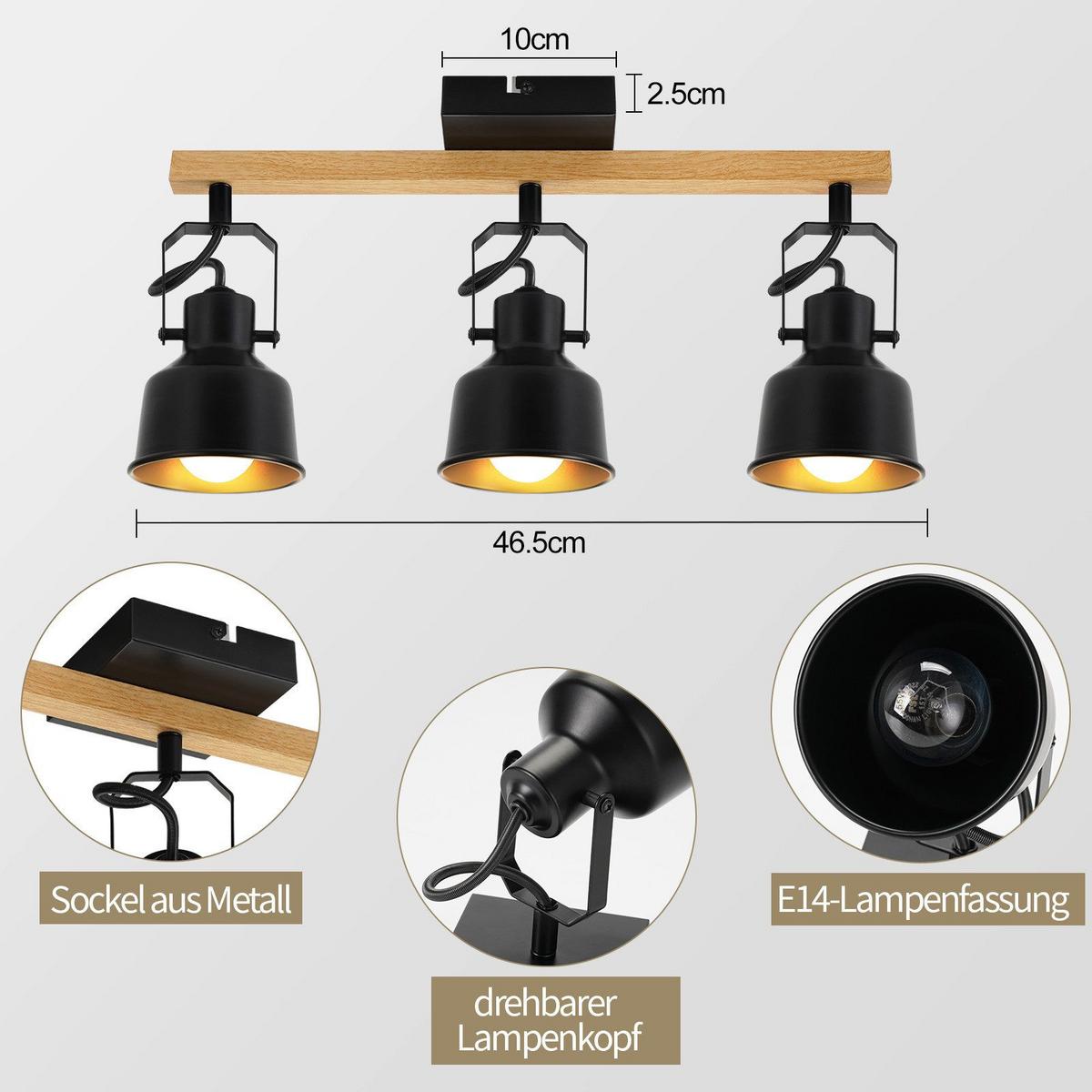 DECKENSTRAHLER Dudley 3-flammig 46.5/14/19cm - Schwarz, Metall (46.5/14/19cm) - Nettlife