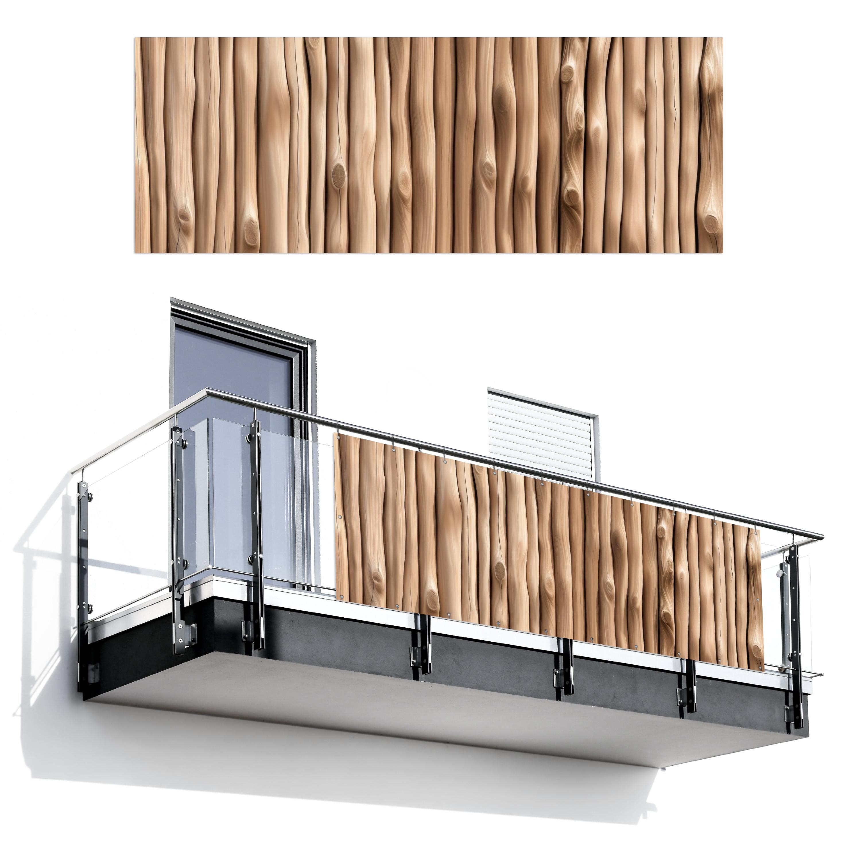 BALKON-SICHTSCHUTZ Holz - Stiel - Hellbraun Balkon Deko 300x110 cm - Ahornfarben, Kunststoff (300/110cm) - MuchoWow
