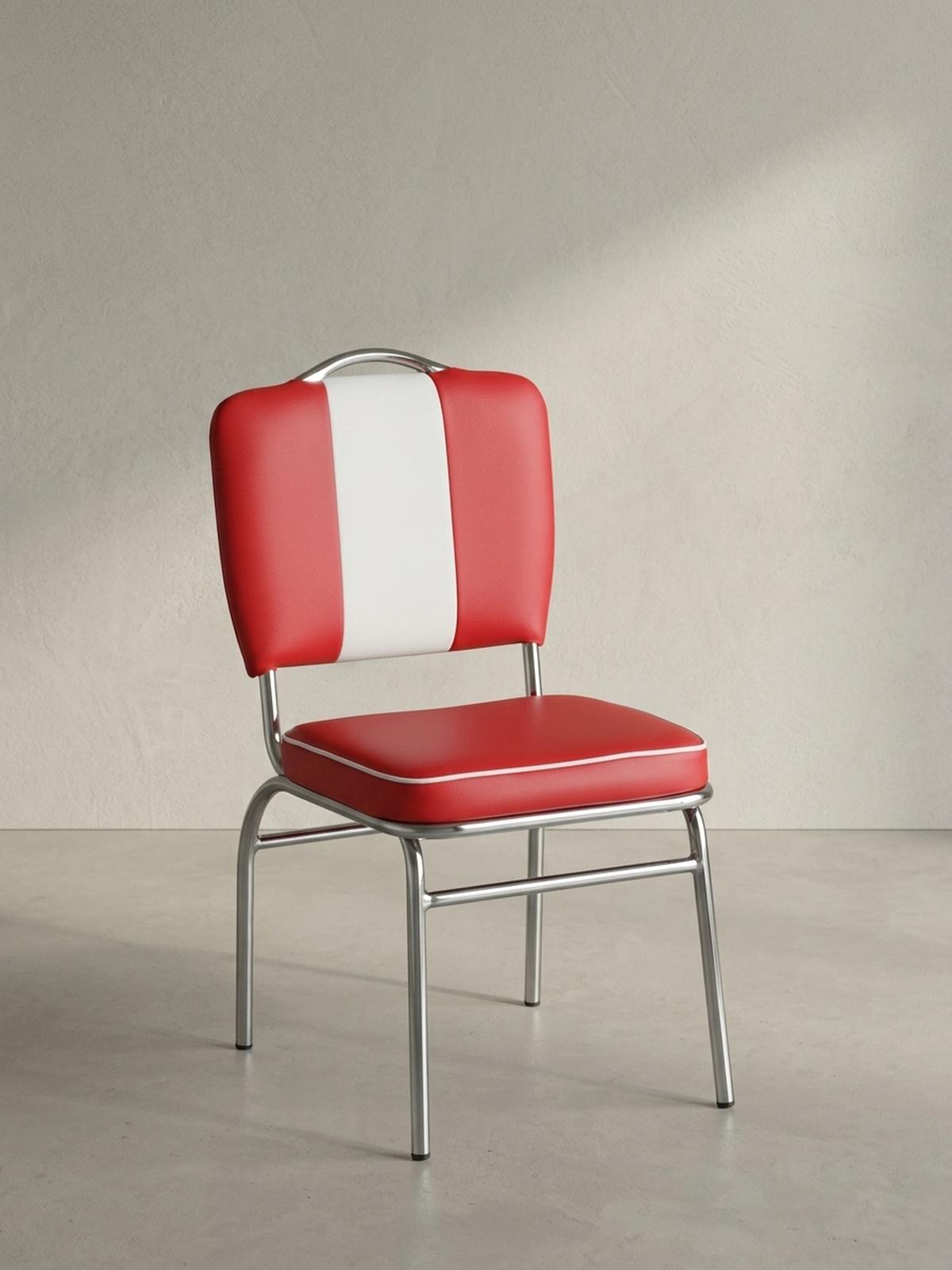 ESSZIMMERSTUHL Kunstleder mit Metallgestell Retro 50-er Jahre gepolstert, Rot 47x45x90 cm - Rot/Silberfarben, Kunststoff/Textil (47/90/45cm) - KADIMA DESIGN