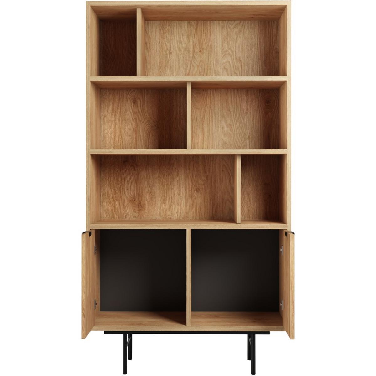 BÜCHERREGAL Evron mit 4 offene Regalböden, Hikora Eiche - Eichefarben/Schwarz, Holzwerkstoff/Metall (90/185/35cm) - Beautysofa