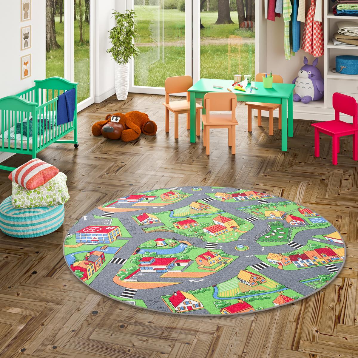 KINDER SPIEL TEPPICH LITTLE VILLAGE RUND - Multicolor, Textil (200/200cm) - Snapstyle