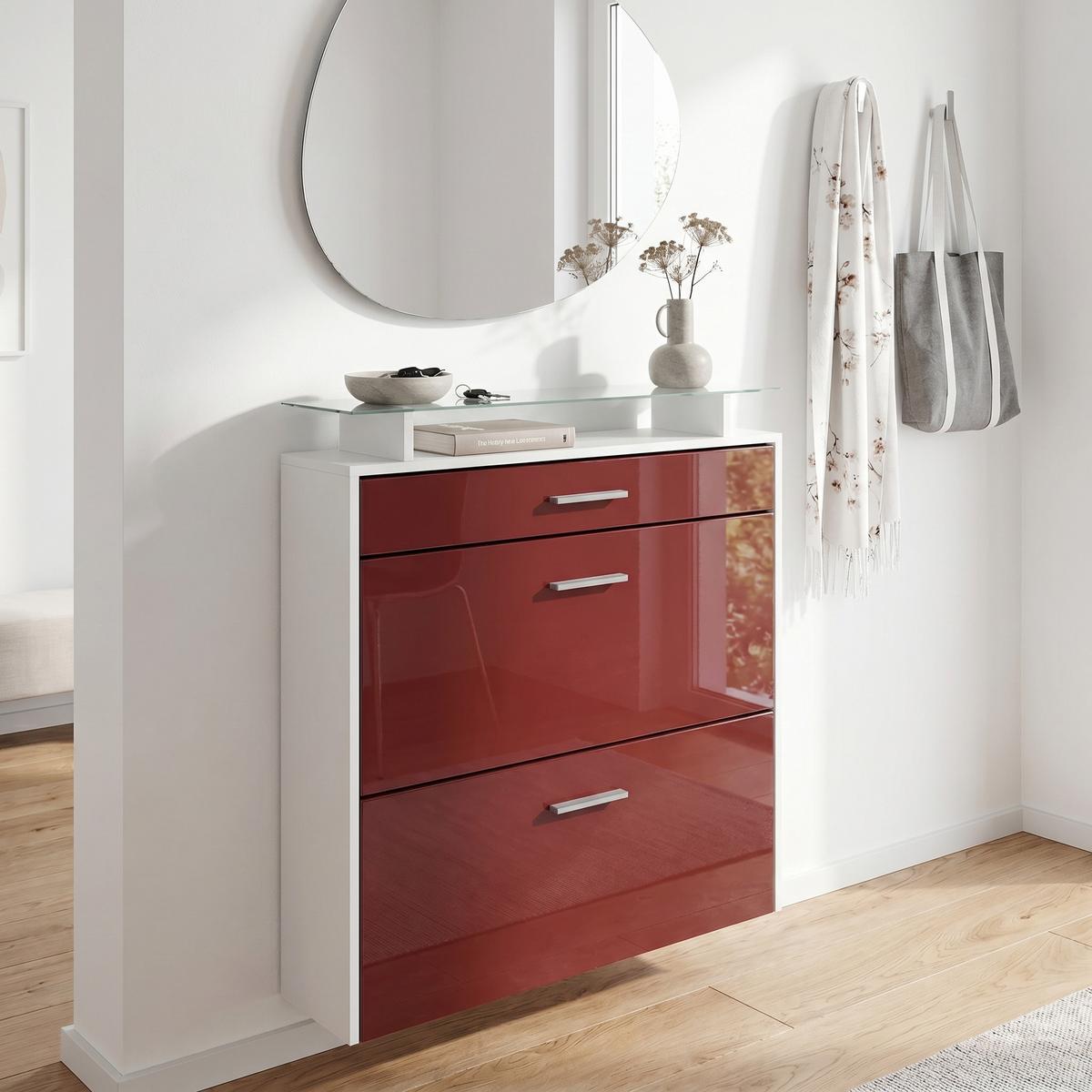 SCHUHSCHRANK Malea Front in Bordeaux Hochglanz - Bordeaux, Holzwerkstoff (89/96/23cm) - Vladon