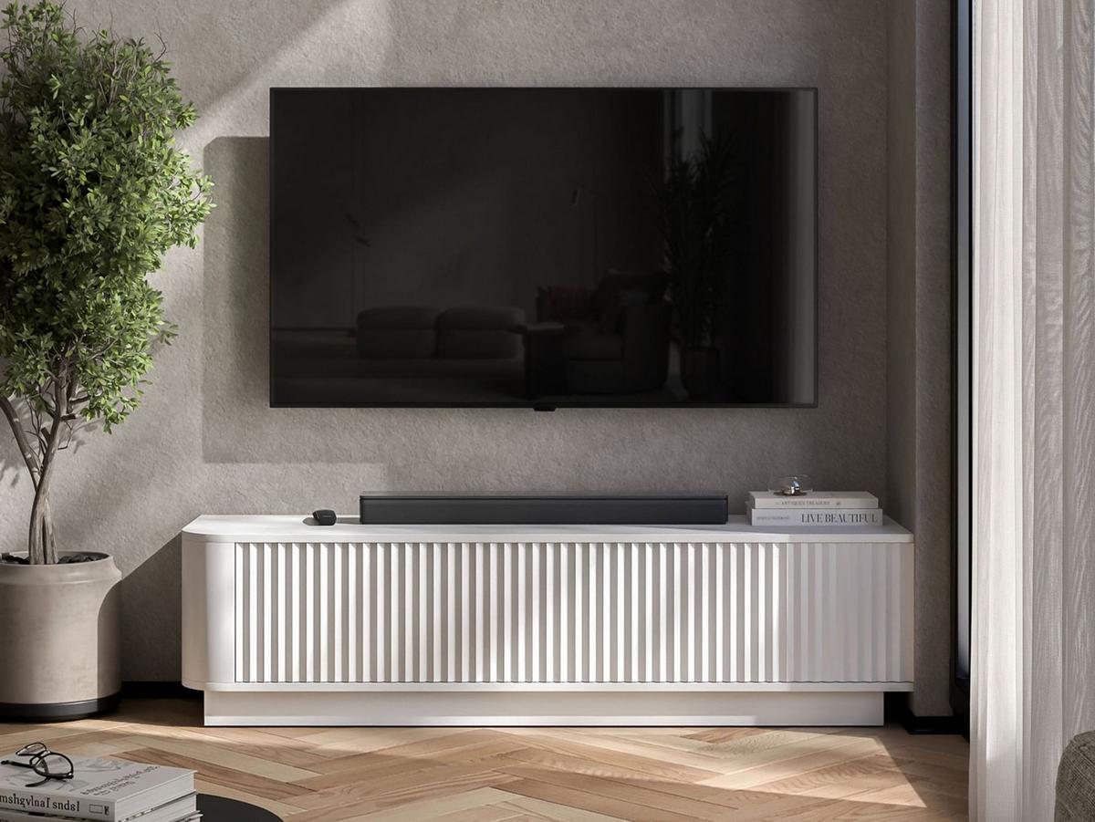 TV-LOWBOARD Aurora Weiß matt 140 cm mit Sockel - Weiß, Holzwerkstoff (140/37/35cm) - Meble Lindner