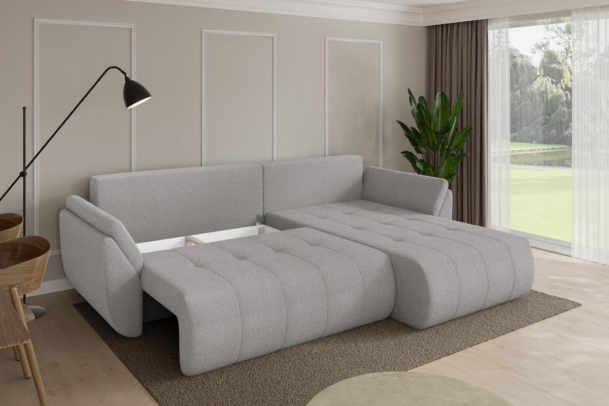 ECKSOFA mit Schlaffunktion Ottomane Rechts TOKO-L 277x194x86 Hellgrau Bouclé - Silberfarben/Hellgrau, Holzwerkstoff/Kunststoff (277/194cm) - ALTDECOR