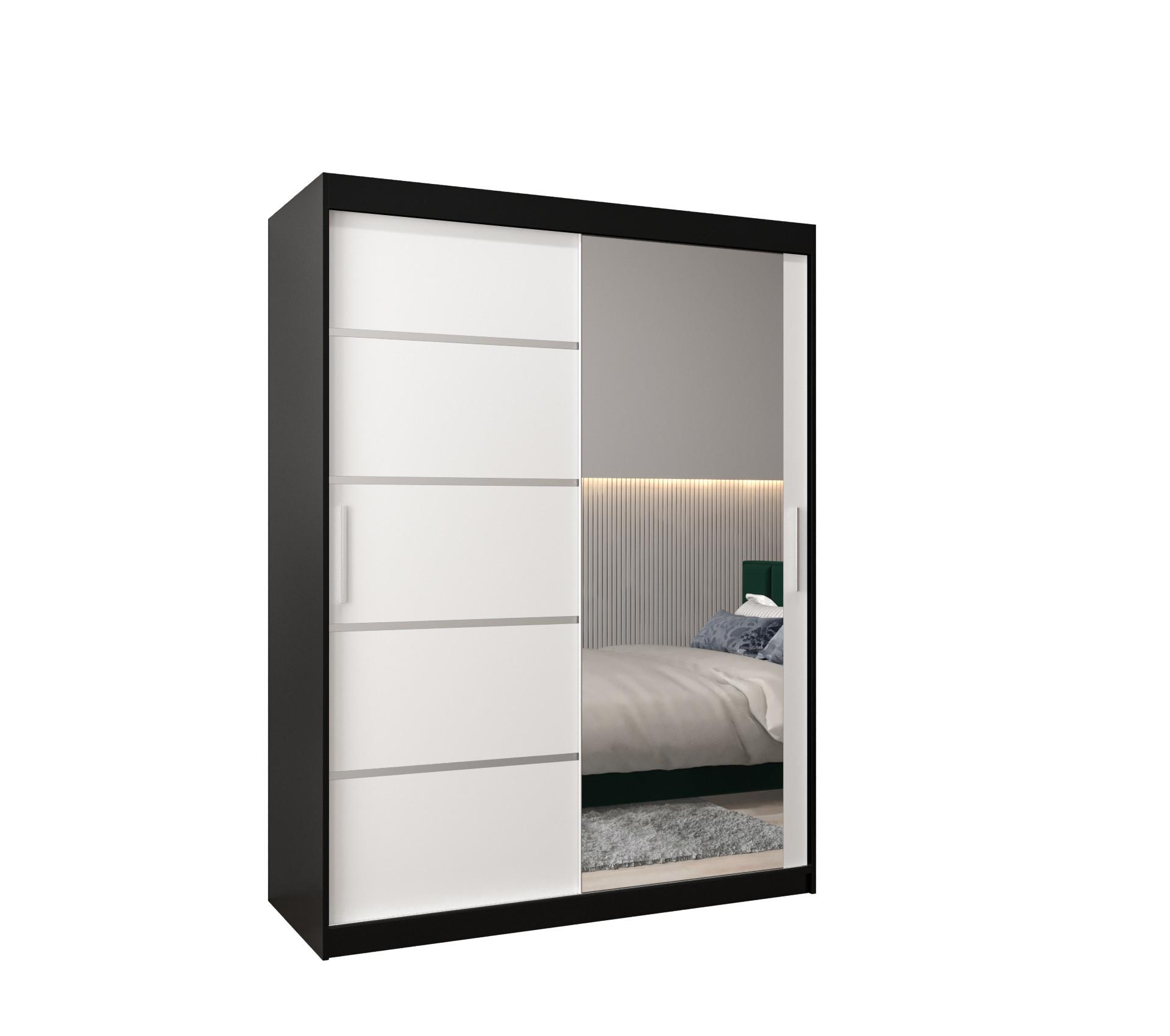 SCHWEBETÜRENSCHRANK 200/150/62 2-türig - Silberfarben/Schwarz, Holz/Kunststoff (150/200/62cm) - MÖBEL KRYSPOL