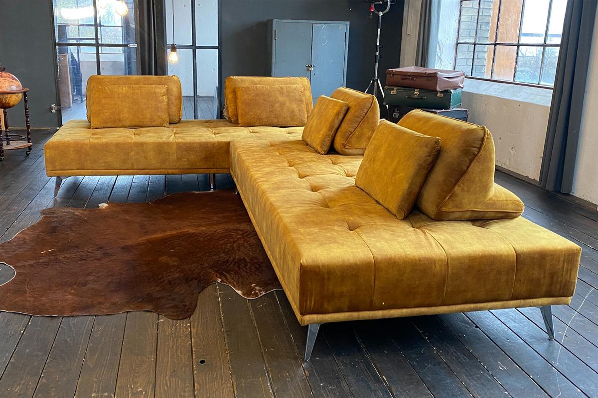 MODULSOFA WIOLO Braun Velvet - Silberfarben/Braun, Textil/Metall (350/80/240cm) - KAWOLA