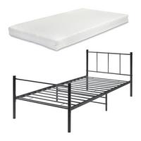 METALLBETT Laos mit Matratze - Schwarz, Textil/Metall (90/200cm) - [en.casa]