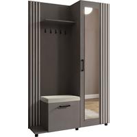 GARDEROBE Linaro mit Spiegel, Sitzbank in Lamellen-Optik 137/207/42 cm, Links - Schwarz/Grau, Holzwerkstoff (137/207/42cm) - WFL GROUP