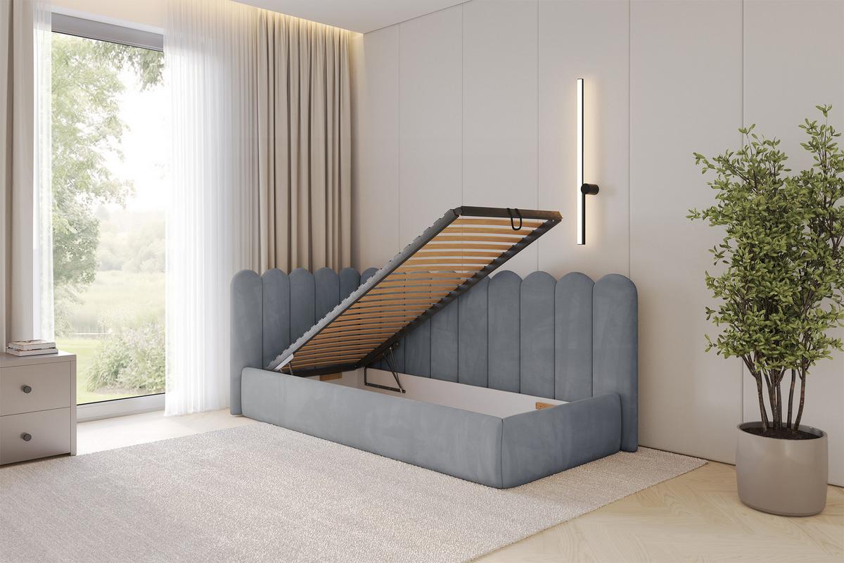 EINZELLBETT Jugendbett mit Bettkasten, Rechts - ARTY 80x200 Grau - Blaugrau, Holzwerkstoff/Textil (80/200cm) - ALTDECOR