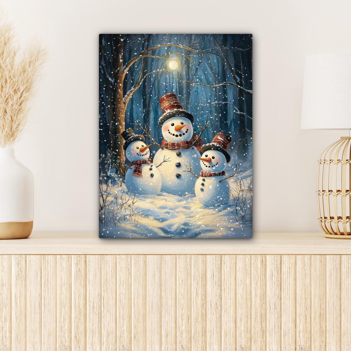 LEINWANDBILD Schneemann - Schnee - Winter - Wald Room Decor 30x40 cm - Hellblau, Textil (30/40cm) - MuchoWow