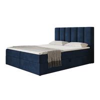 BOXBETT TOKIO mit 2 Bettkästen, 160x200, Farbe: Dunkelblau, Velourstoff, Doppelbett mit Bonell-Matratze - Dunkelblau, Holz/Kunststoff (160/200cm) - Alpi-Möbel