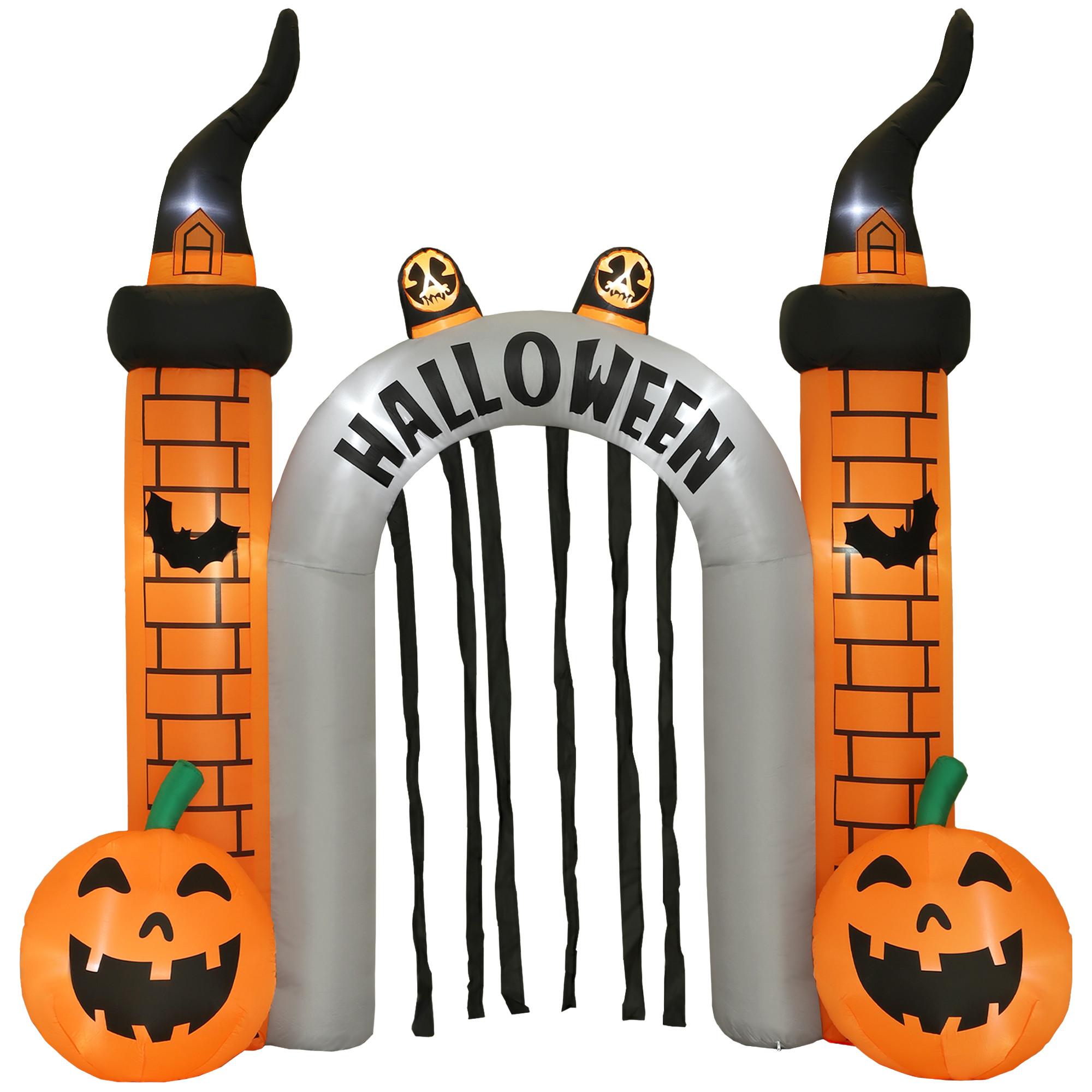 AUFBLASBARER Halloween Torbogen 3 m mit LED Geisterkürbis Gebläse für Hof Rasen - Orange, Textil (105/322/325cm) - Outsunny