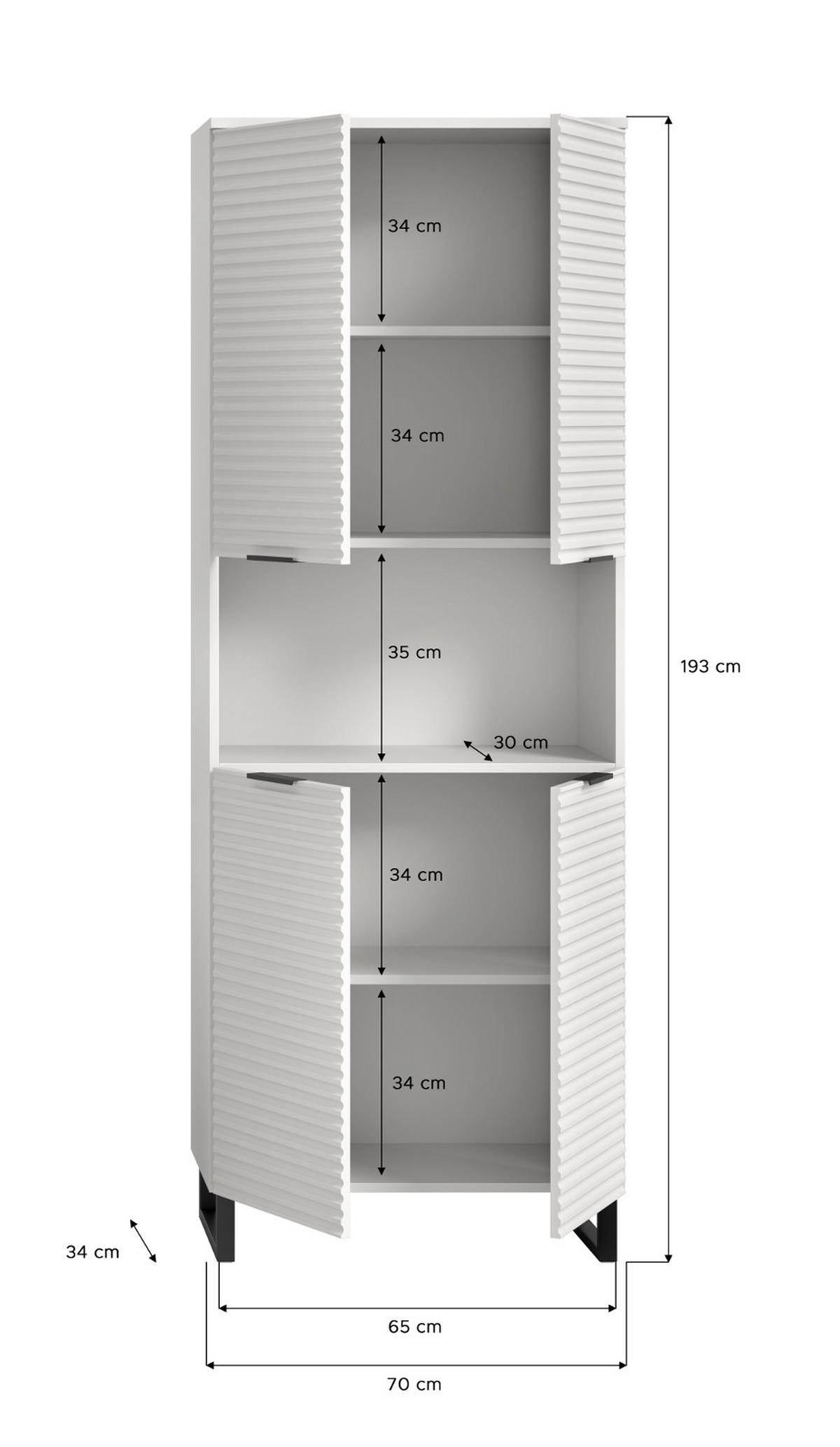 HOCHSCHRANK weiß 70 cm, 4-türig, Badschrank mit Soft-Close - Schwarz/Weiß, Holzwerkstoff/Metall (70/193/34cm) - Inn.Furn