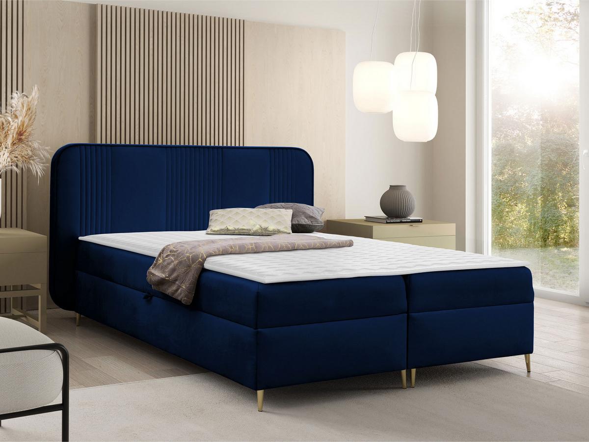 BOXBETT Fandy - H3 - Goldfarben/Dunkelblau, Holz/Textil (140/200cm) - MIRJAN24