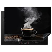 HERDABDECKPLATTE Kaffee - Schwarz - Bohnen - Heiß - Tasse Herdabdeckung Induktionsfeld 70x52 cm - Schwarz, Kunststoff (70/52/0.2cm) - MuchoWow