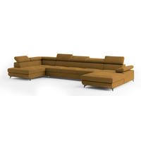 WOHNLANDSCHAFT MONTIVA Gelb Velours-Stoff mit Schlaffunktion - Gelb, Holz (410/89/190cm) - MASSENO