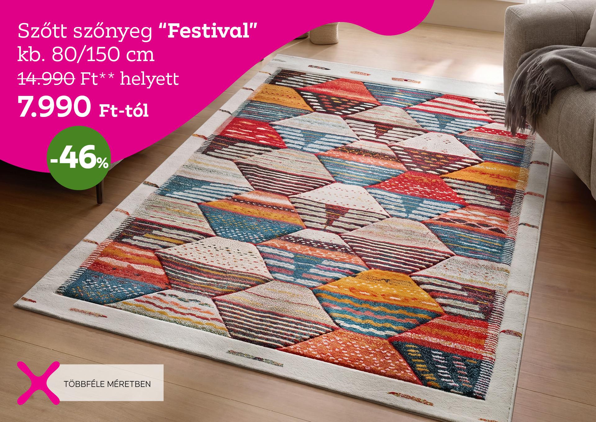 Szőtt szőnyeg  FESTIVAL 14990 Forint helyett 7990 Forint, kedvezmény mértéke 46%
