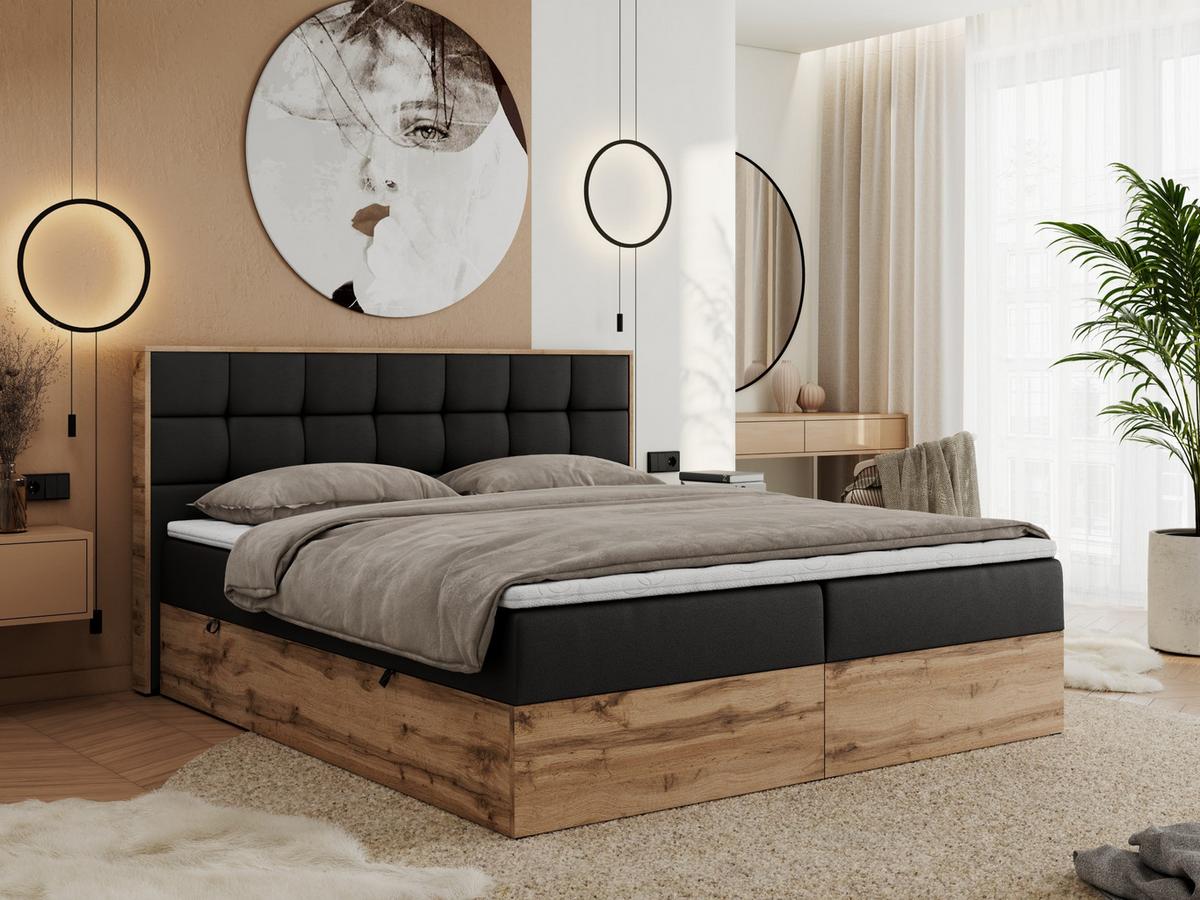 BOXBETT ALBERO 1 - 160/200 Schwarz Kunstleder - H4 - Schwarz, Holz/Textil (160/200cm) - MKS