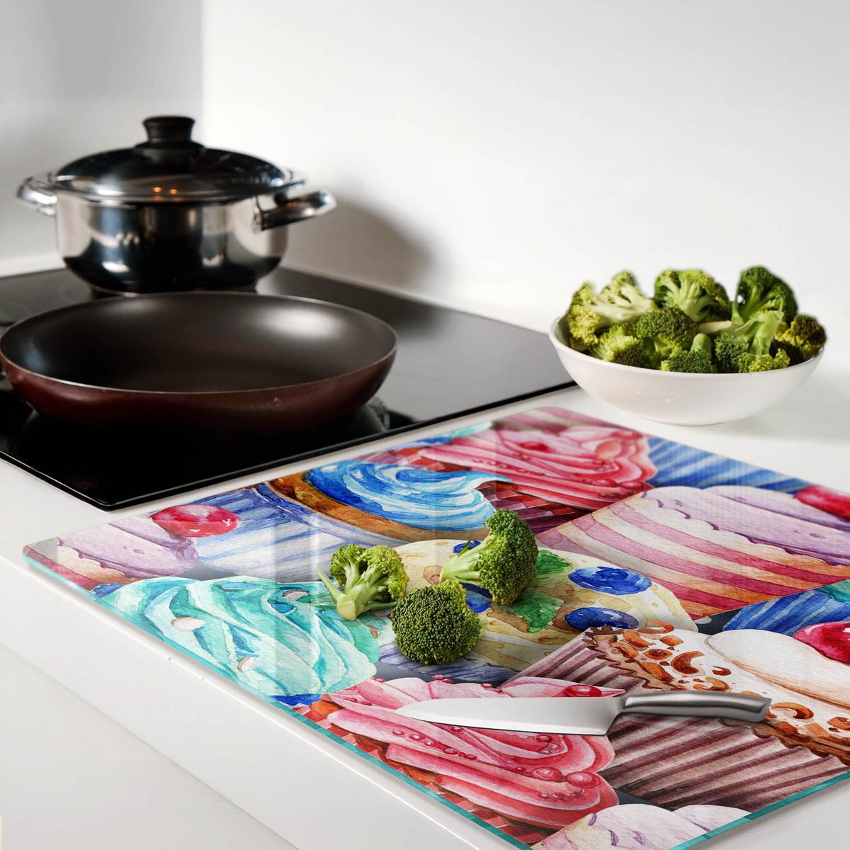 GLASPLATTE 60x52 cm Bunte Muffins - Multicolor, Glas (60/0.4/52cm) - TULUP