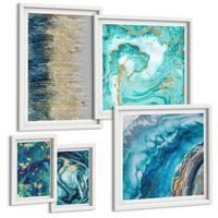 BILDER SET 5er Set - 50x50 cm & 20x30 cm & 40x60 cm Weißer Rahmen - Wilde Landschaften, Berge, Hirsche - Weiß, Kunststoff (40/60cm) - TULUP