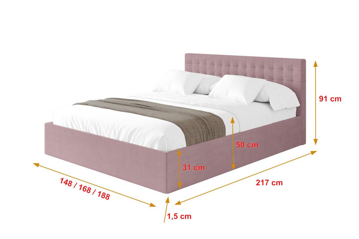 POLSTERBETT mit Bettkasten und Lattenrost, Bett mit Matratze H3/H4 - PARI 160x200 Rosa - Rosa, Holzwerkstoff/Textil (160/200cm) - ALTDECOR